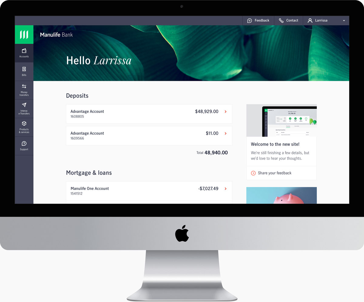 Manulife Online Banking Dashboard